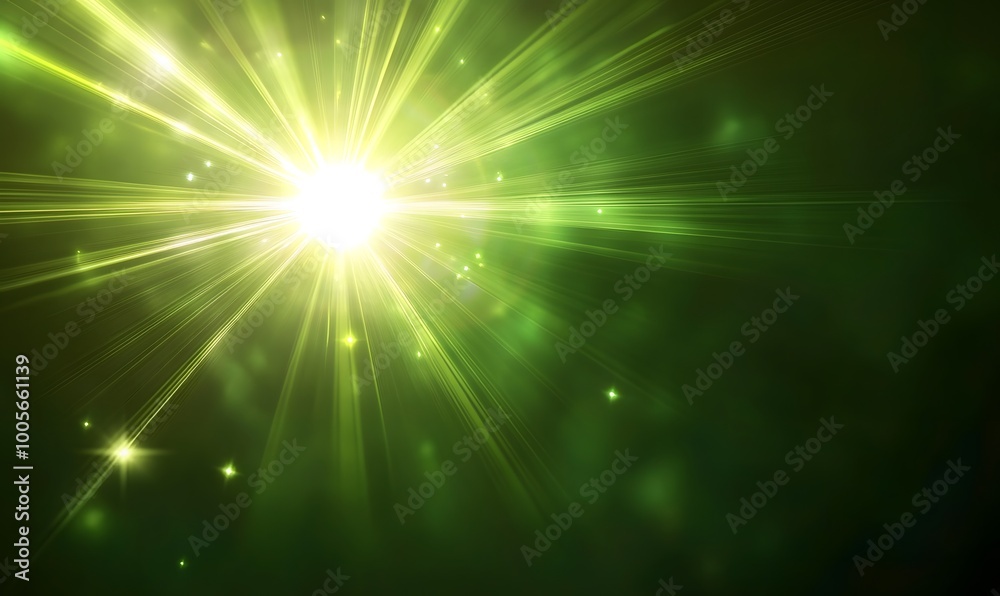 Fototapeta premium Bright green glow creates a noticeable lens flare effect in dark environments, Generative AI 