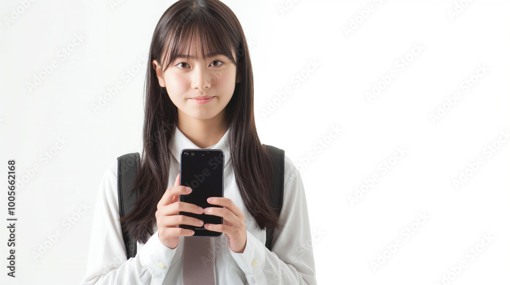 スマートフォンを持った女子高生