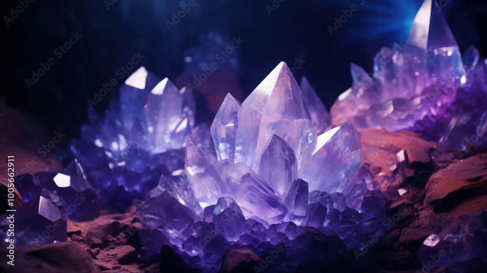 Obraz premium Glowing Crystals in a Dark Cave