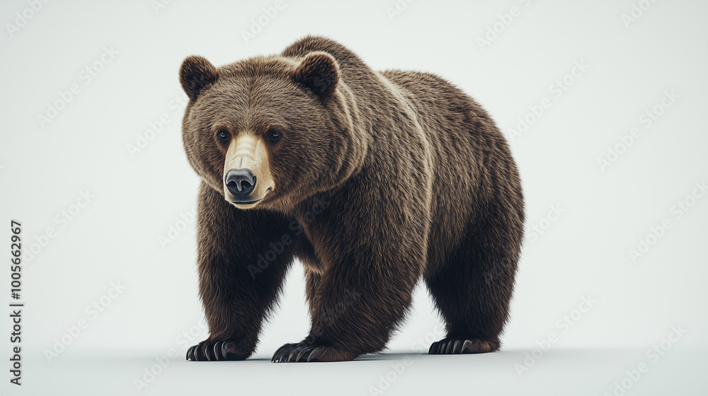 Fototapeta premium A large brown bear standing on a white background, showcasing its strength and natural beauty