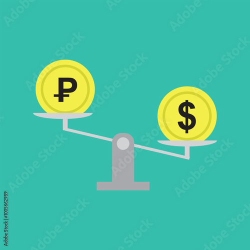 Image illustration of russian ruble depreciation and dollar appreciation