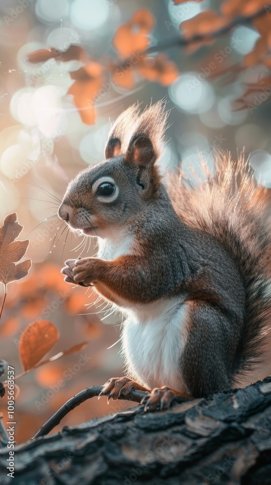 A squirrel is sitting on a tree branch, eating a leaf. The image has a warm and peaceful mood, with the squirrel enjoying a quiet moment in nature A squirrel is sitting on a tree branch, eating a leaf. The image has a warm and peaceful mood, with the squirrel enjoying a quiet moment in nature