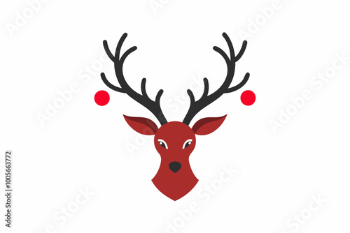 Christmas reindeer head symbol with antlers and a red nose vector illustration 