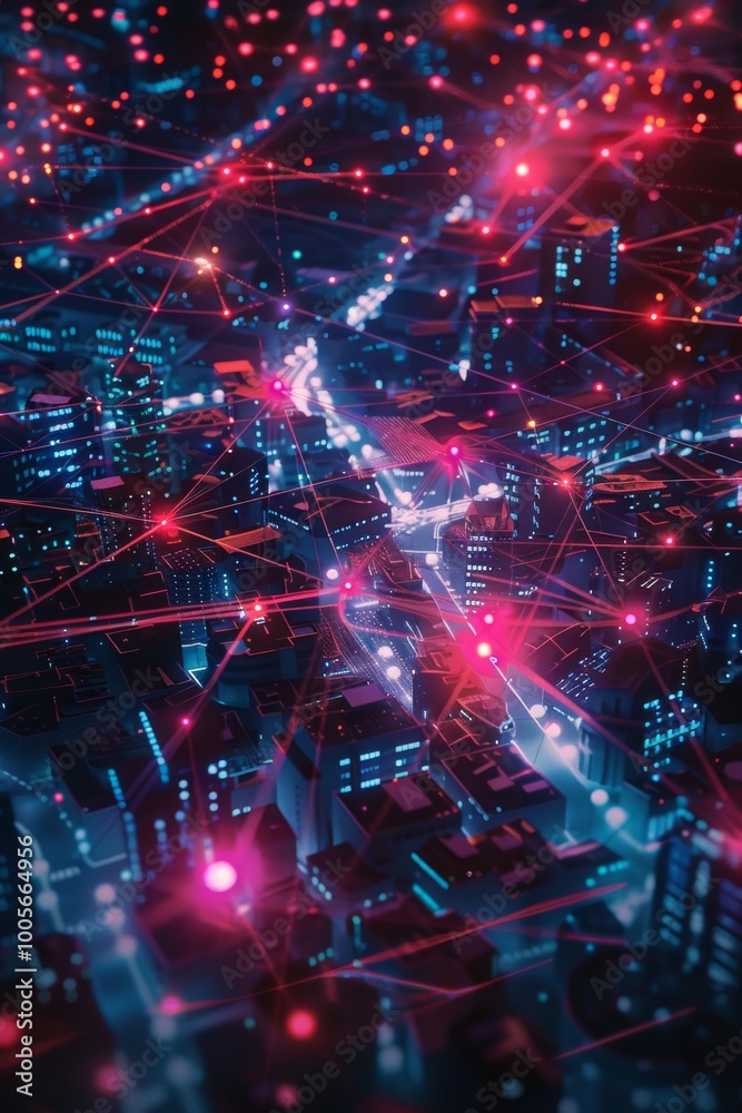 Obraz premium Top view of a network under cyber protection.