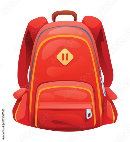 Red school backpack. Vector cartoon illustration isolated on white background