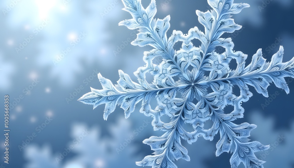 Delicate snowflake macro in icy blue tones with copy space Delicate snowflake macro in icy blue tones with copy space