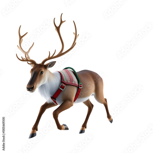 Reindeer Pulling Santa Sleigh on transparent Background