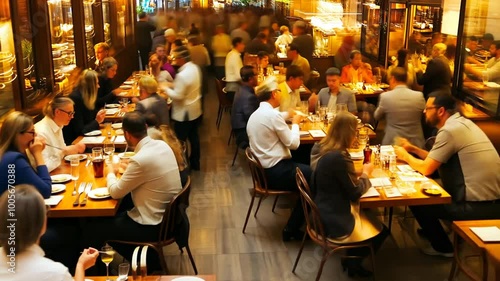 Vibrant Night at a Packed Restaurant With Happy Diners Generative AI