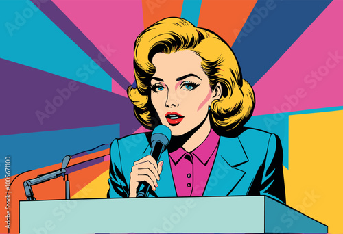 Confident Businesswoman Giving a Speech at Podium