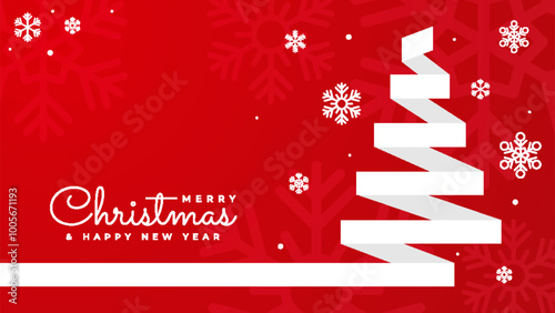 Red Christmas vector background with falling glitter snowflakes and stars