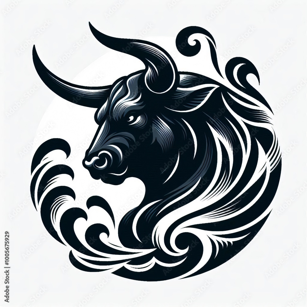 Fototapeta premium Bull Head Silhouette with Ornamental Design
