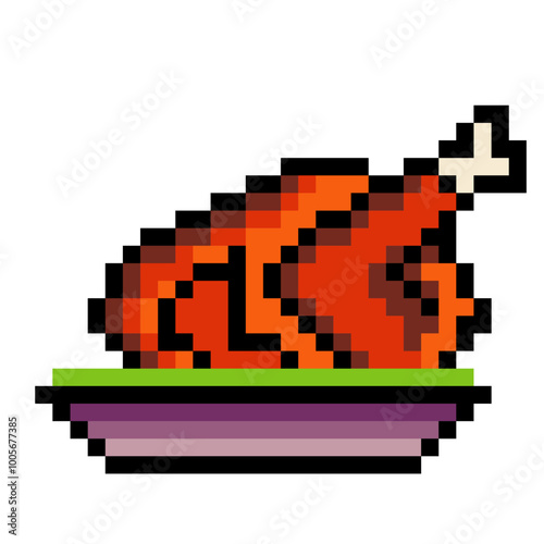 Thanksgiving Roast Turkey in pixel art style