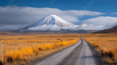 Breathtaking panoramic view of a dramatic mountain landscape with snow capped peaks piercing through atmospheric clouds rolling in over the distant horizon