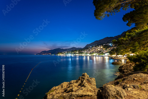 Obraz na płótnie night view on Brela on Makarska riviera in Dalmatia region in Croatia w salonie