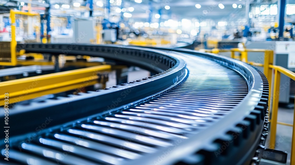 Modern Industrial Conveyor Belt System in Factory Modern Industrial Conveyor Belt System in Factory