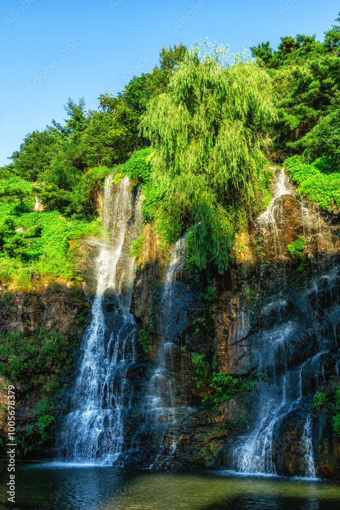 Naklejka premium Beautiful Waterfall in Seoul, Korea
