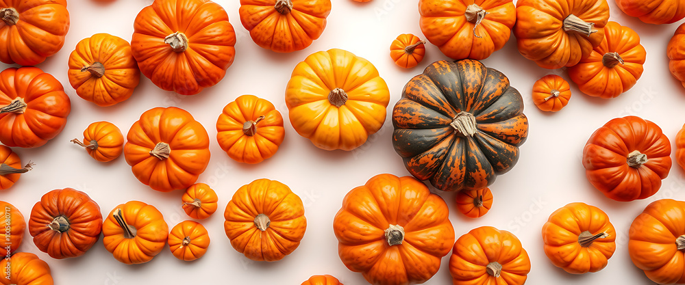 Background of Small and Large Colorful Pumpkins
