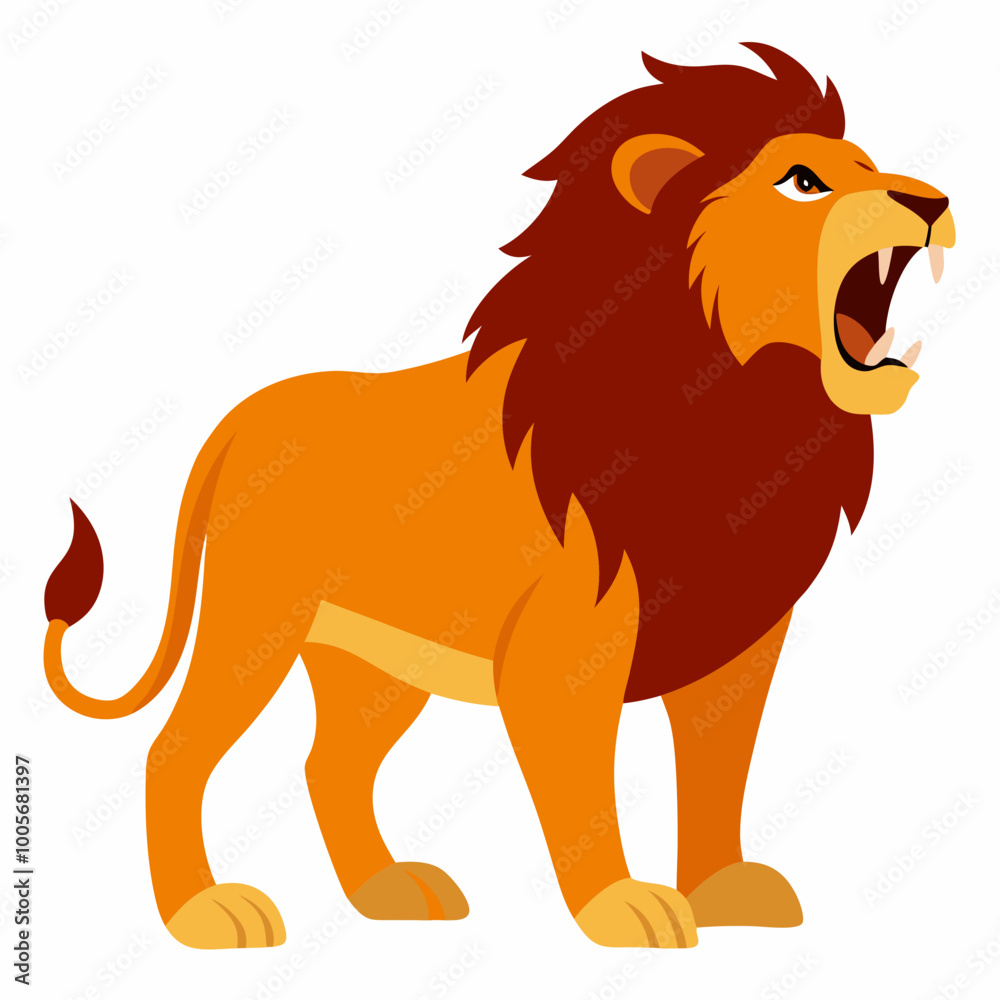 Obraz premium Majestic Lion Standing Tall Vector Illustration of the King of the Jungle with a Royal Mane in Vibrant Colors 
