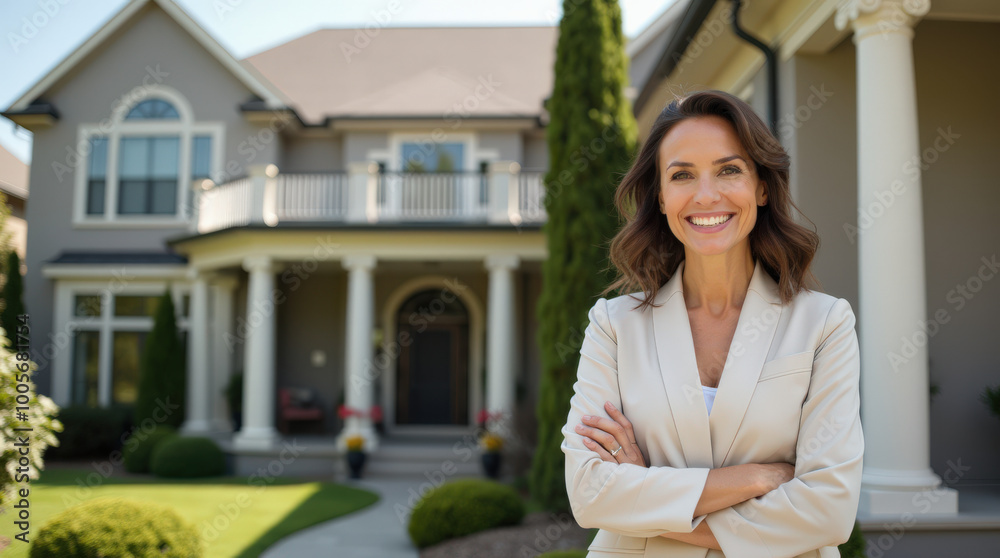 Confident Real Estate Agent Smiling in Front of Modern Luxury Home – Realtor Headshot for Real Estate Marketing and Property Listing Confident Real Estate Agent Smiling in Front of Modern Luxury Home – Realtor Headshot for Real Estate Marketing and Property Listing