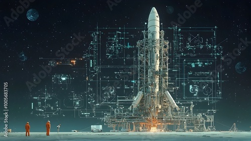 Conceptual time lapse showcasing the step by step process of building a rocket starting from the initial skeletal framework to the final outer shell and detailing the engineering manufacturing