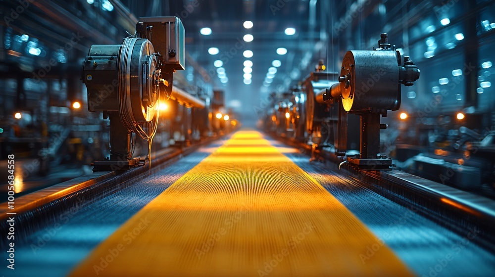 Fototapeta premium Industrial Textile Machine Weaving Fabric Close Up