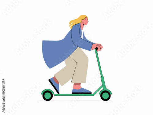Person Riding Green Electric Scooter Illustration