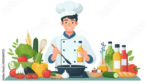 Chef Cooking with Fresh Ingredients