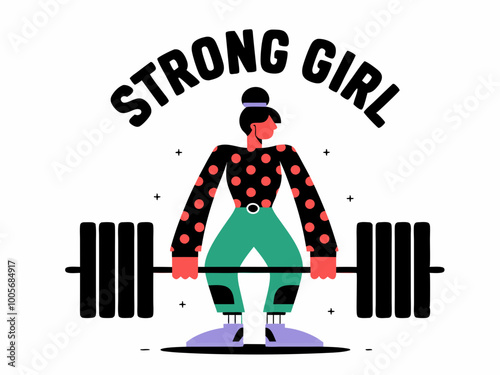 Strong Girl Lifting Barbell Illustration