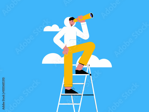 Person on ladder looking through telescope illustration