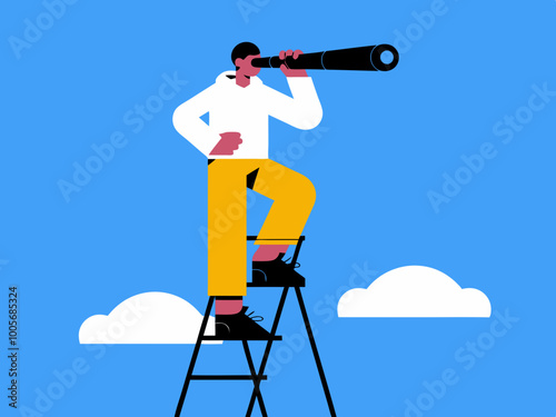 Person on ladder using telescope illustration