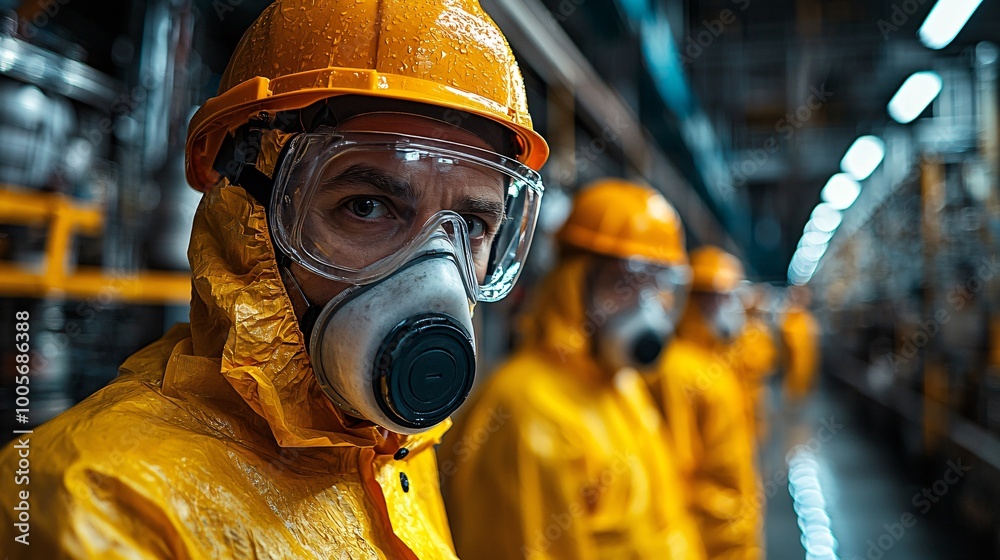 Industrial Worker in Protective Gear and Mask Industrial Worker in Protective Gear and Mask