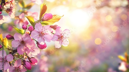 Delicate Blooming Pink Flowers in Soft Sunset Light