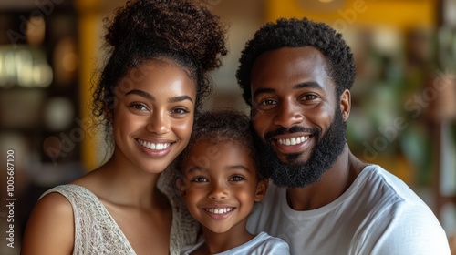 A family of three, a man and two children, are smiling and posing for a picture