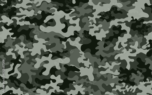 Camouflage military army seamless pattern gray vector texture fabric textile retro style camo clothing repetition