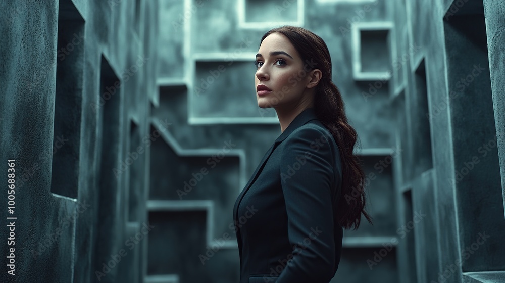 Woman in a geometric, abstract setting. Woman in a geometric, abstract setting.