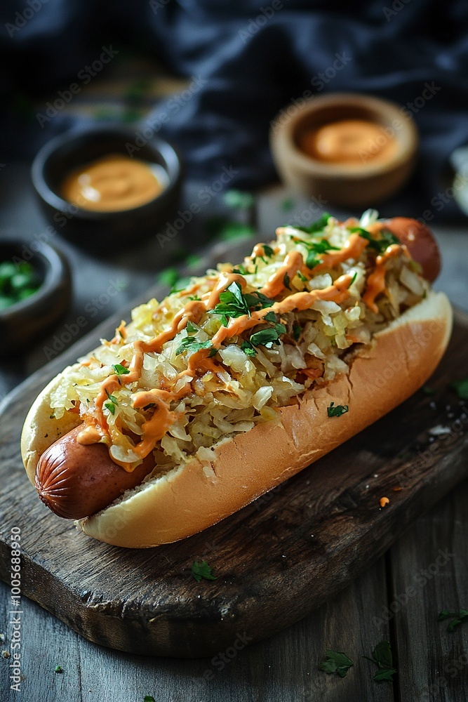 Sauerkraut sweet mustard hot dog .generative ai Sauerkraut sweet mustard hot dog .generative ai