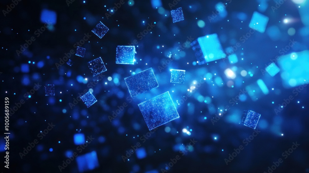 Abstract Blue Digital Cubes in Dark Space Abstract Blue Digital Cubes in Dark Space