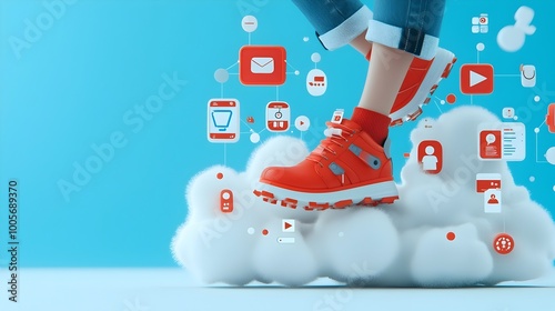 Wallpaper Mural Digital Footsteps A Symbolic Virtual Journey Across a Cloud of Icons Representing the Interconnected Nature of Modern Life and Technology Torontodigital.ca