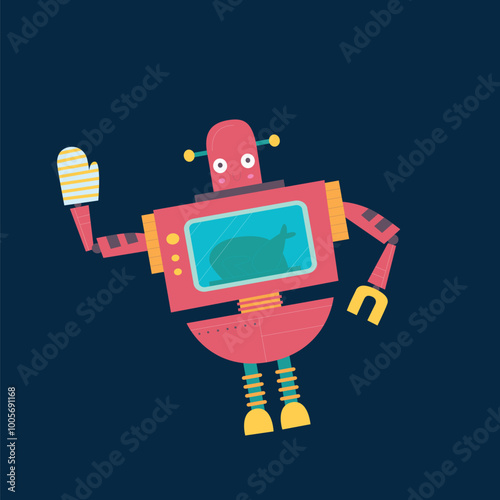 Oven Robot cartoon cute isolated background. eps 10