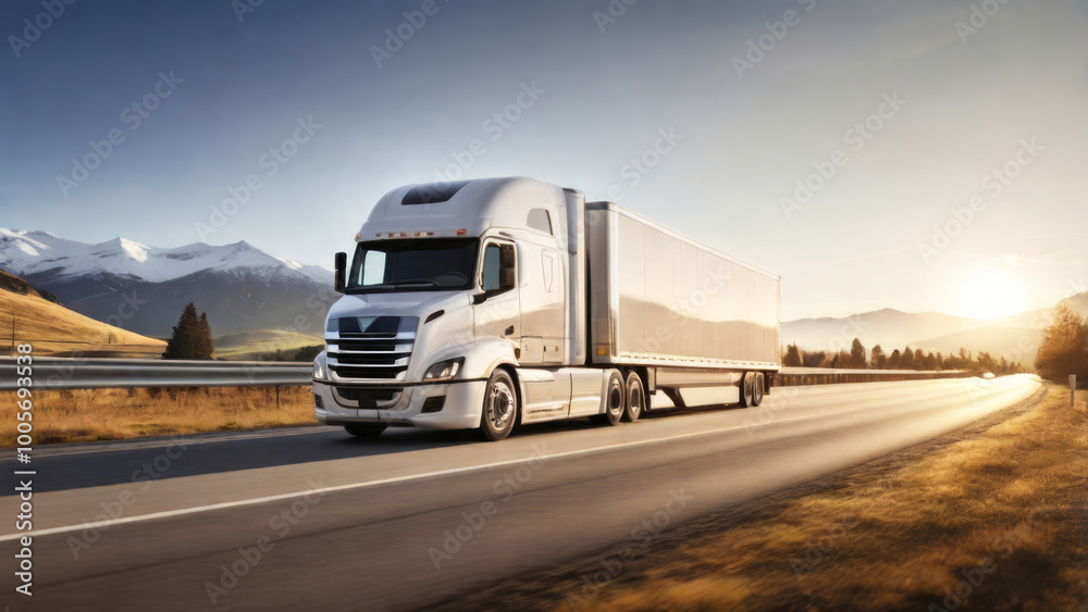 photorealistic image of a sleek, futuristic semi-trailer truck photorealistic image of a sleek, futuristic semi-trailer truck