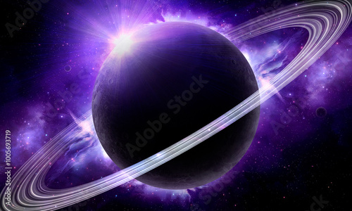 beautiful abstract purple planet in space on starry sky, abstract space 3d illustration, background