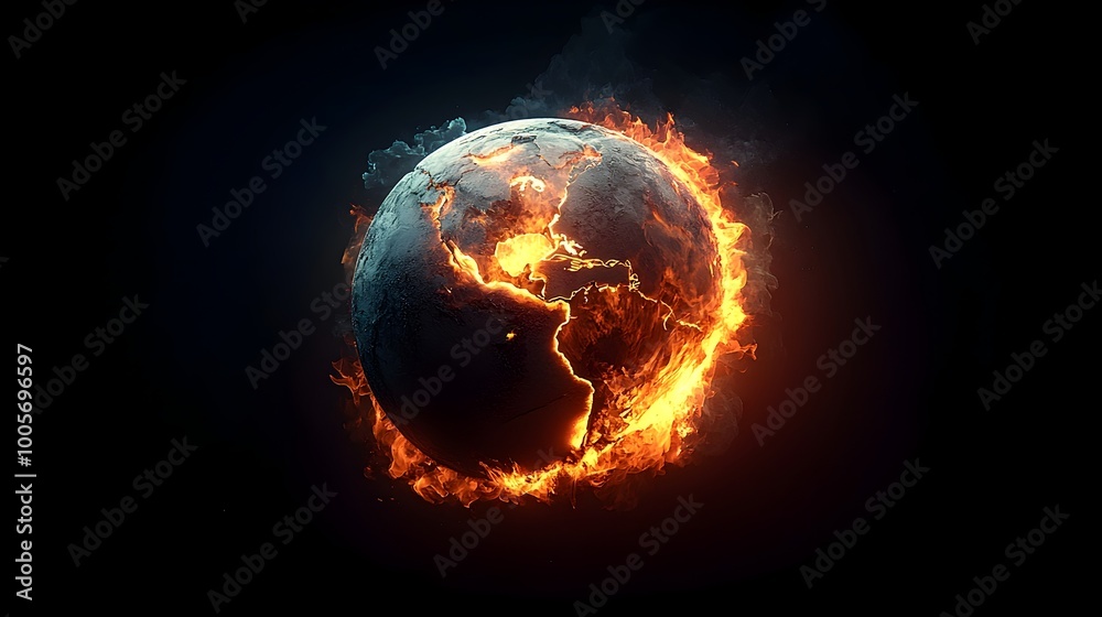 Burning Planet Earth Glowing Intense Heat Energy Apocalyptic 3D Burning Planet Earth Glowing Intense Heat Energy Apocalyptic 3D