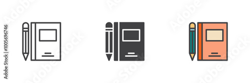 Notebook and pen different style icon set