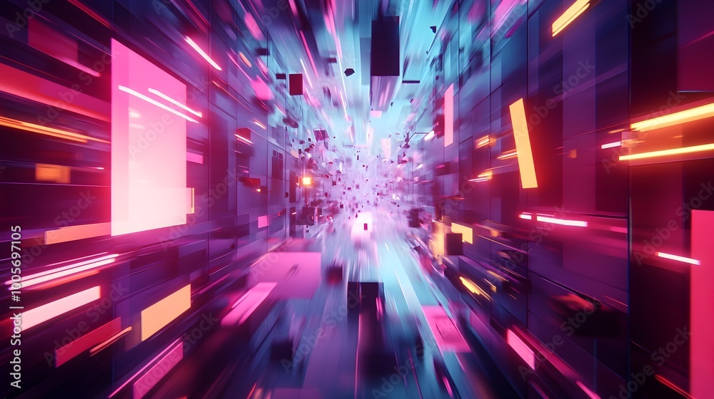 Obraz premium Vibrant abstract motion blur with dynamic glowing neon lights and futuristic digital energy