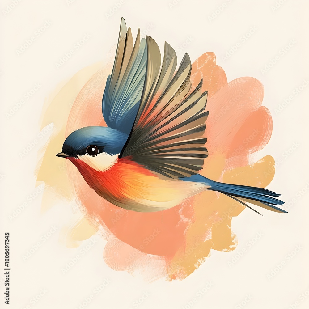 Obraz premium Colorful Winged Avian in Flight with Vibrant Plumage and Abstract Background