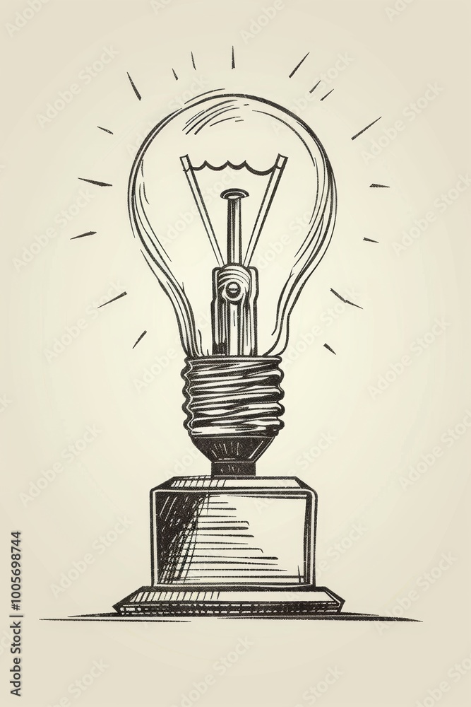 Minimalist line art of a lightbulb inside a trophy. Minimalist line art of a lightbulb inside a trophy.