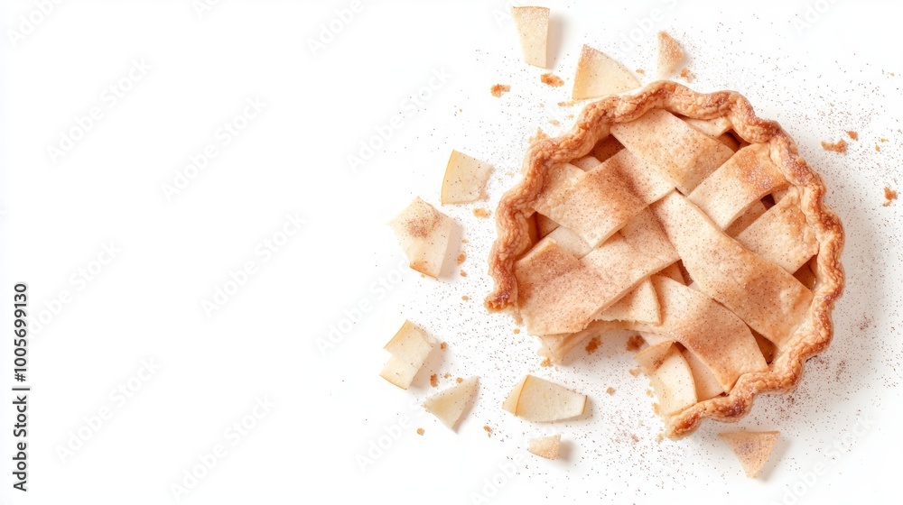 Warmth of Autumn: Unique Apple Pie with Spices on White Background Warmth of Autumn: Unique Apple Pie with Spices on White Background