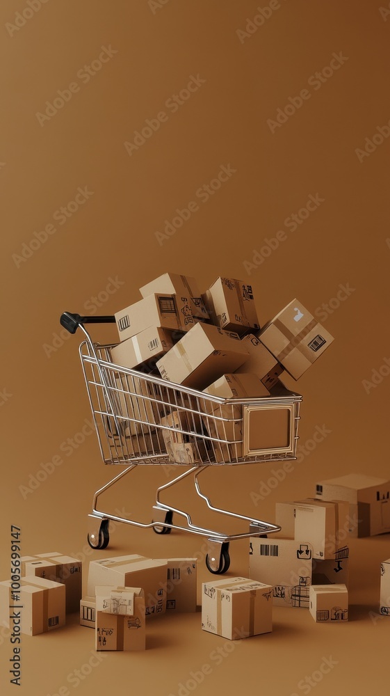 Paper boxes parcel in a trolley,concept shopping online and service home delivery,black friday,Shopping cart supermarket with boxes,Sales of products,goods through online trading platforms. Paper boxes parcel in a trolley,concept shopping online and service home delivery,black friday,Shopping cart supermarket with boxes,Sales of products,goods through online trading platforms.