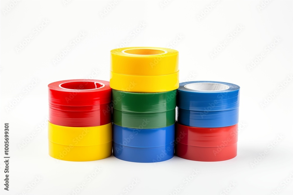 Reels of colored insulating tapes isolated on white background. Generative ai