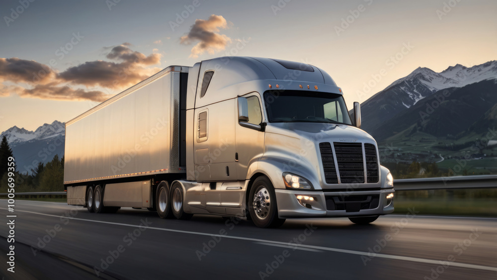 photorealistic image of a sleek, futuristic semi-trailer truck photorealistic image of a sleek, futuristic semi-trailer truck